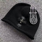 Metallic & Leather Cross Black Beanie™