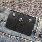 Black Cross Patch Light Denim Baggy Jeans™