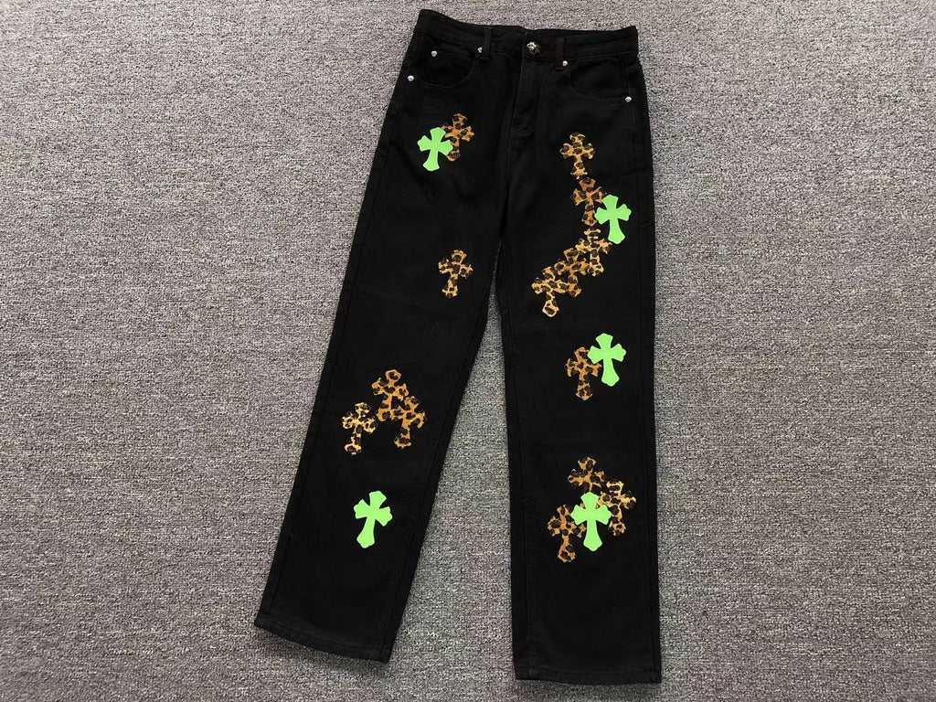 Leopard & Green Cross Patch Black Jeans™