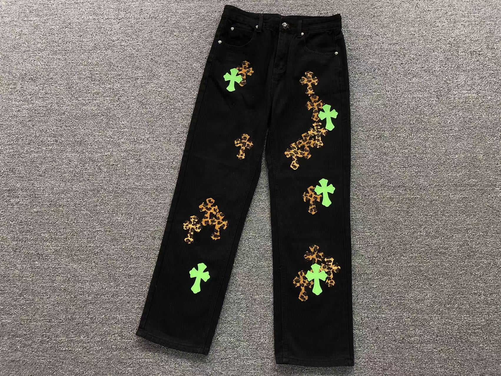 Leopard & Green Cross Patch Black Jeans™