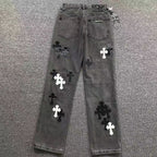 Black & White Cross Patch Fleurknee Dark Grey Jeans™