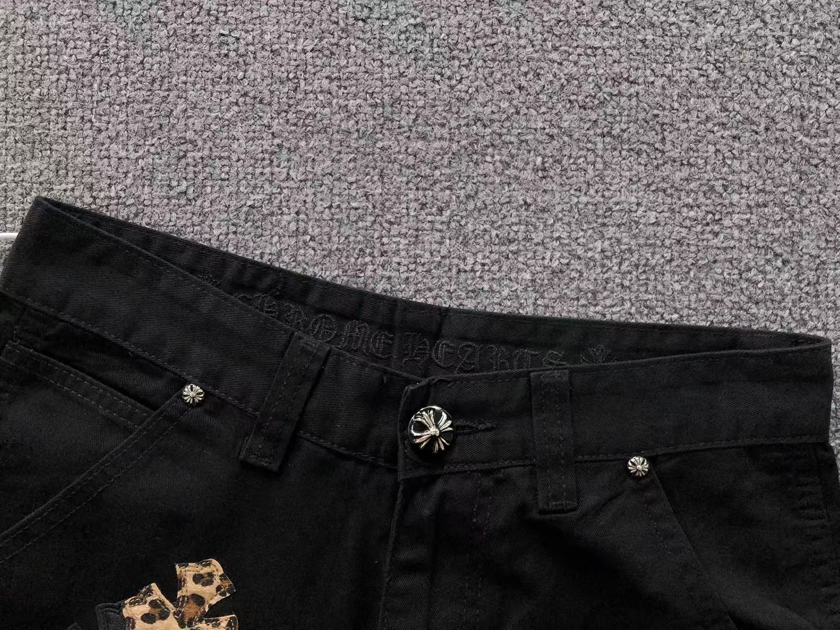 Black & Leopard Cross Patch Black Carpenter Pants™