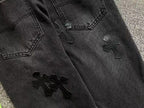 Black Leather Cross Patch Black Denim Jeans™