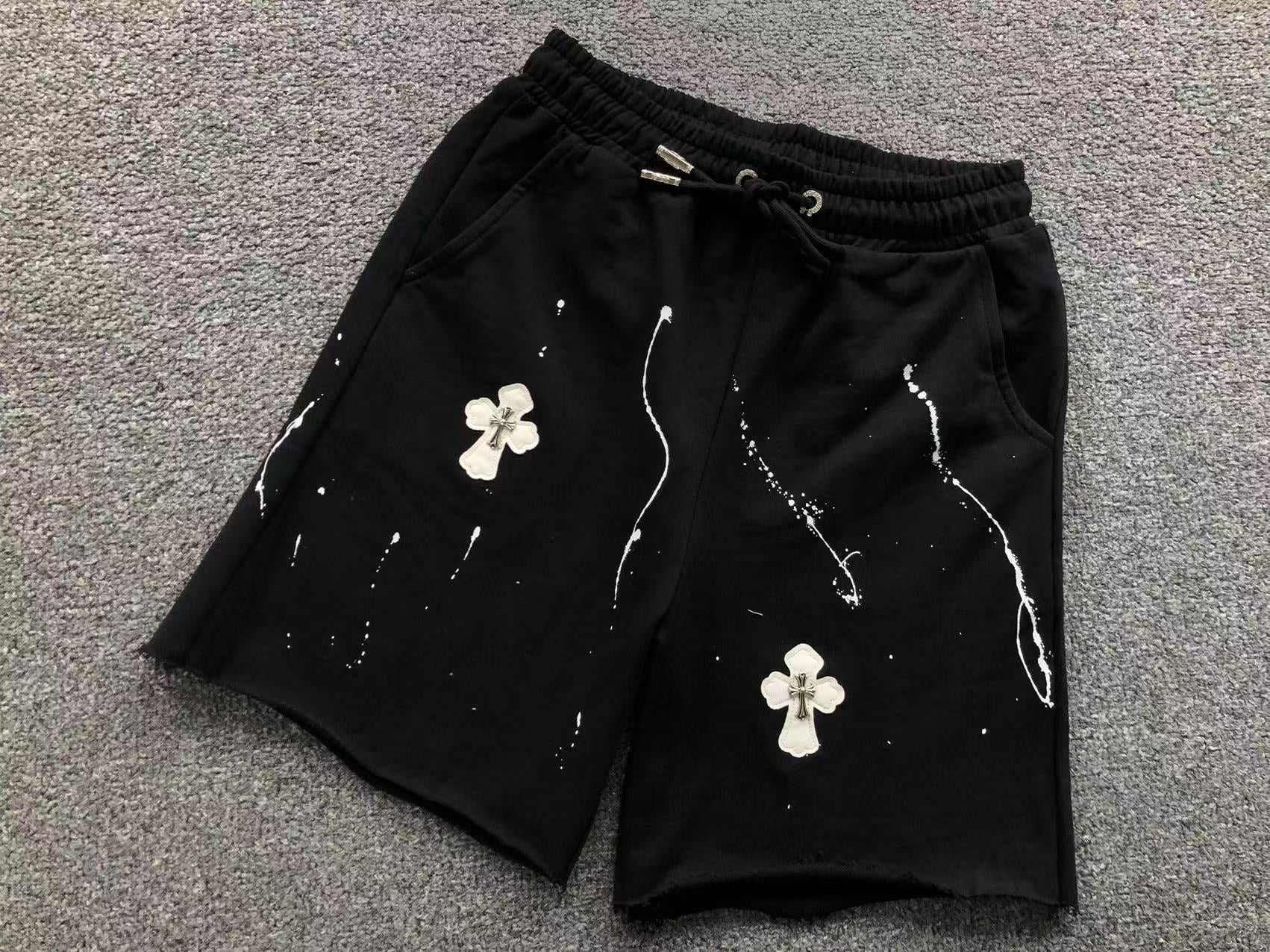 White Leather Cross Paint Drip Sweatshorts™
