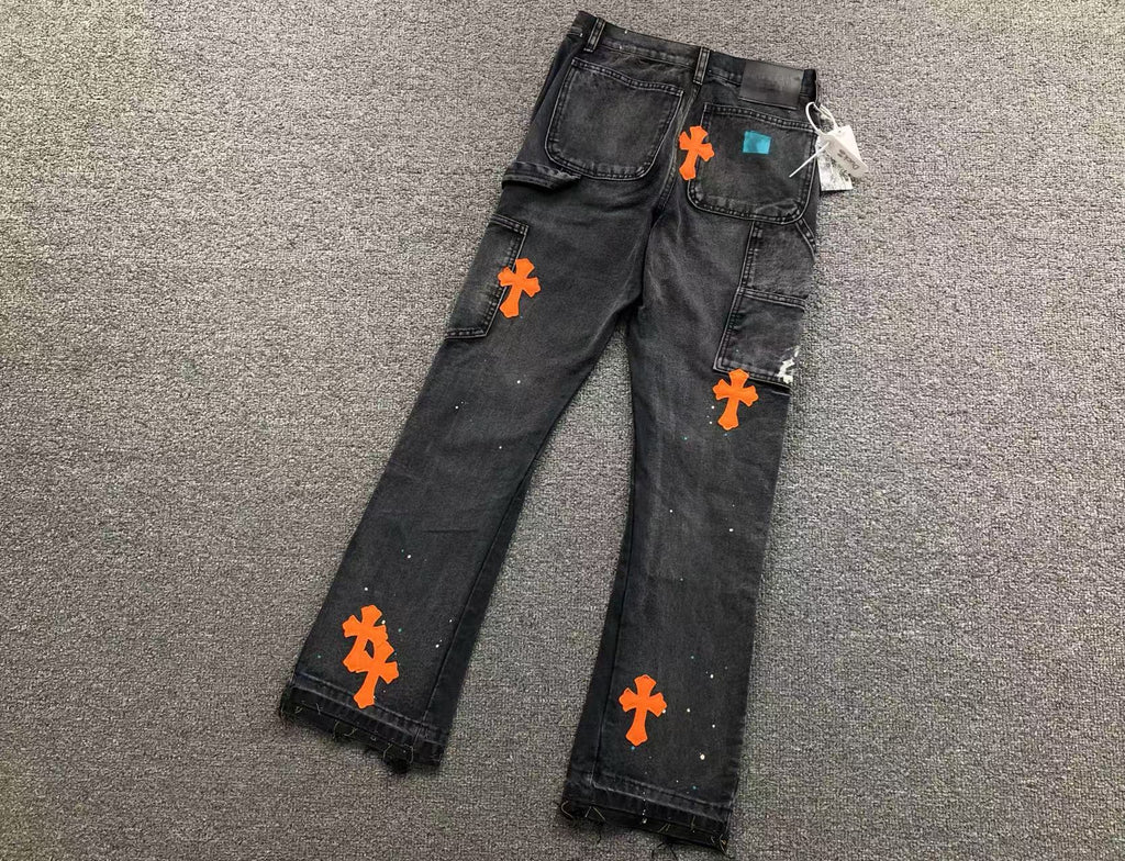 Orange Cross Patch Art Black Jeans™