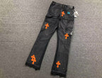Orange Cross Patch Art Black Jeans™