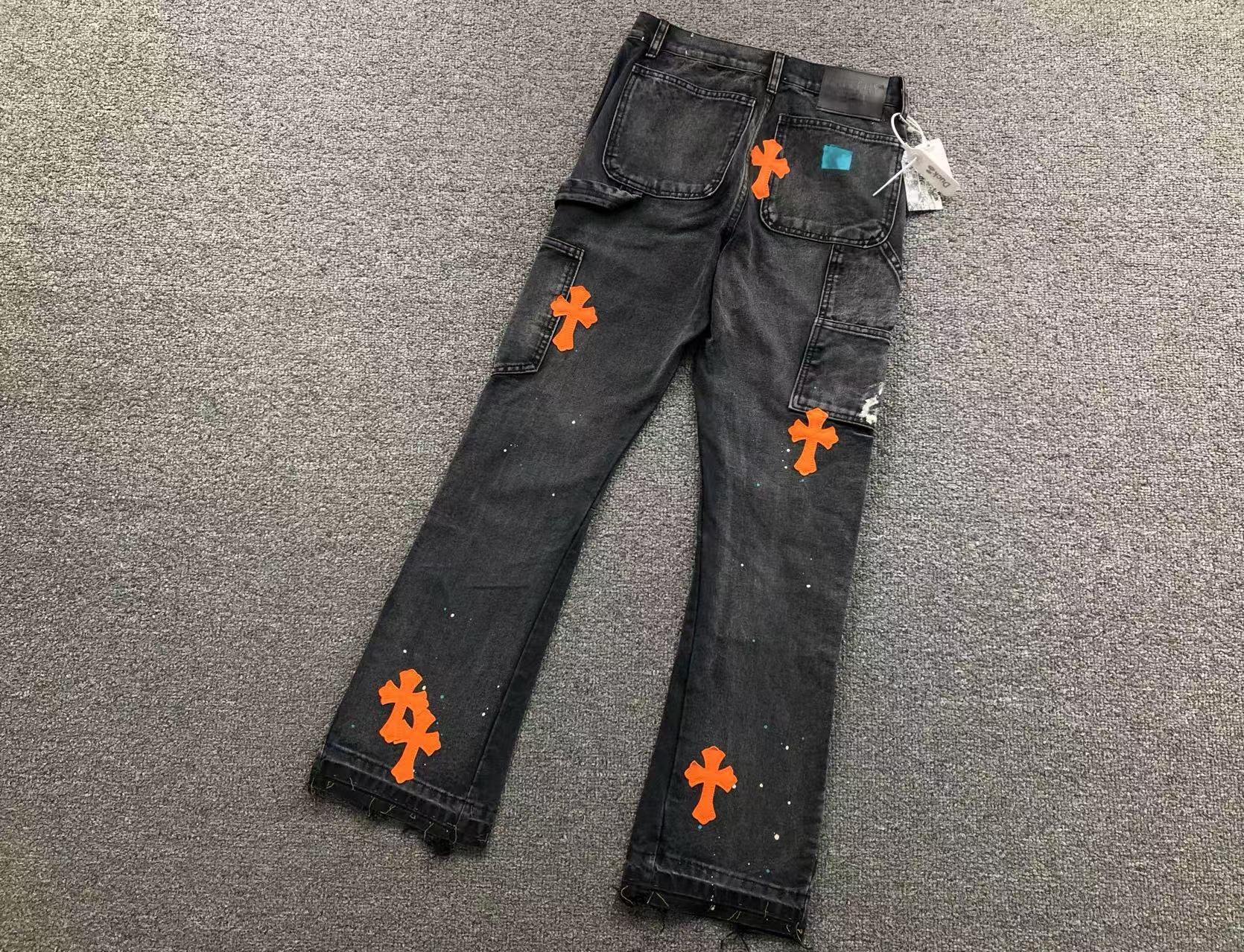 Orange Cross Patch Art Black Jeans™