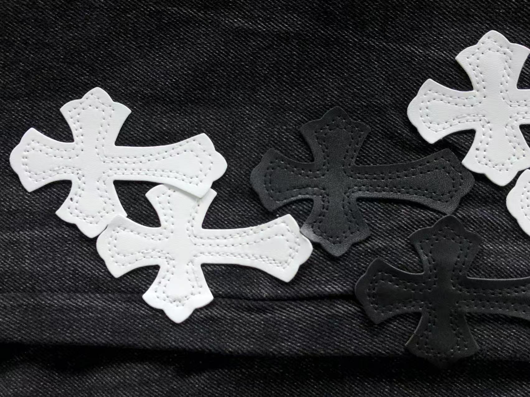 White Cross Patch Black Denim Jeans™