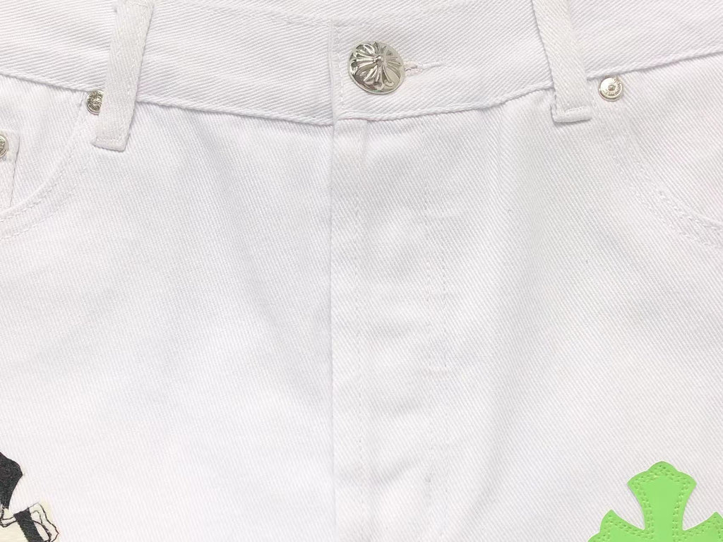 Green & Zebra Cross Patch White Jeans™