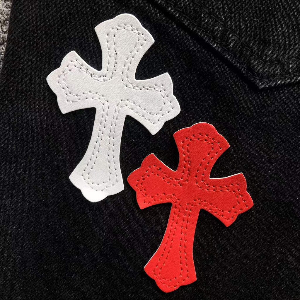 Red White & Black Cross Patch Black Denim Jeans™