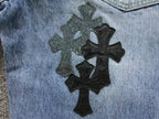 Black Leather Cross Patch Denim Jeans™