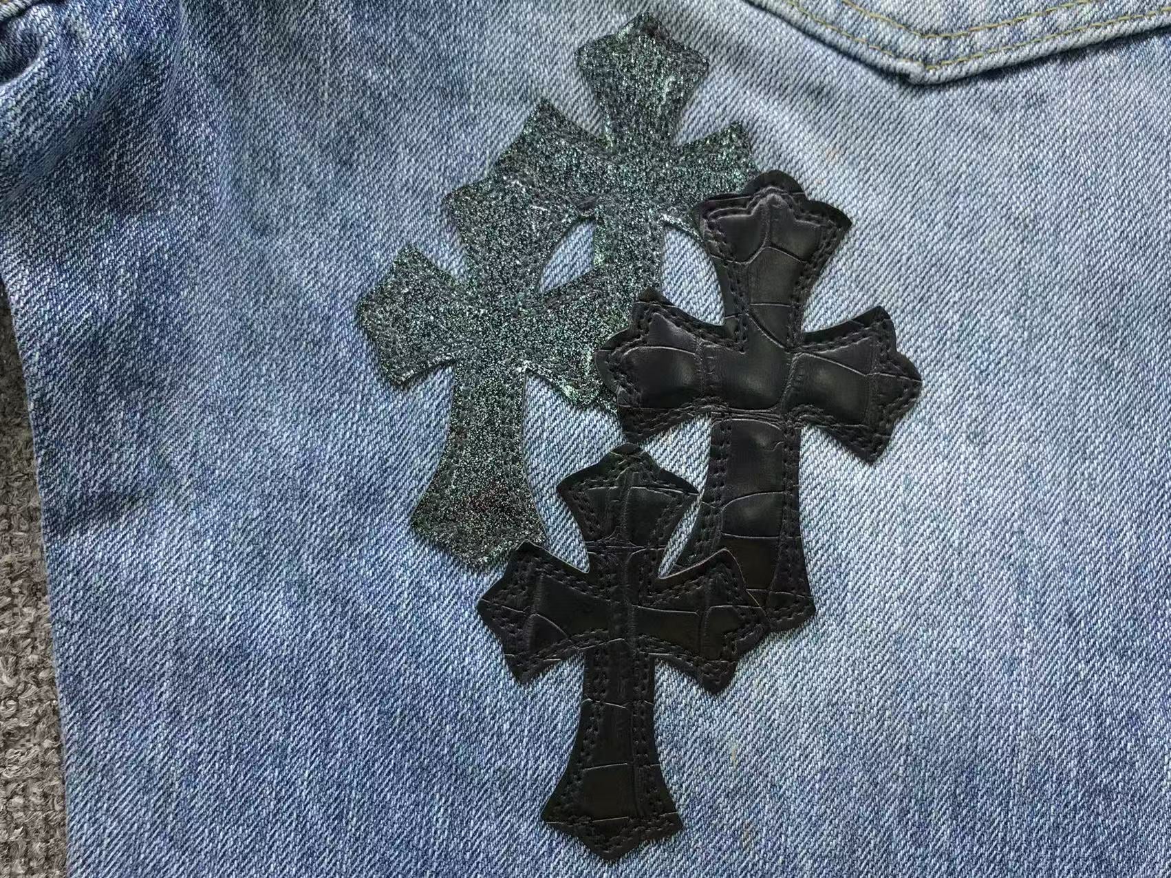 Black Leather Cross Patch Denim Jeans™