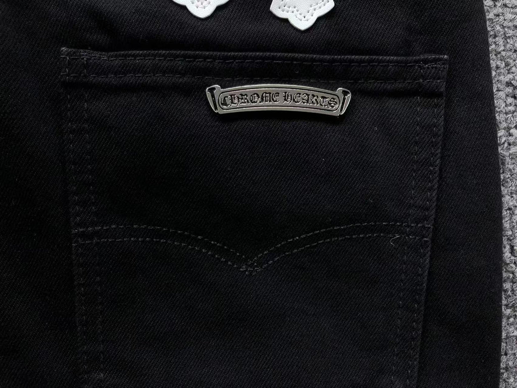 White & Yellow Cross Patch Black Denim Jeans™