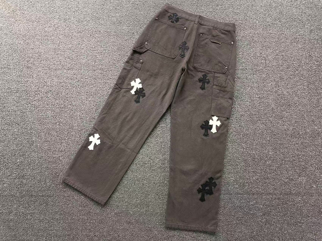 Black & White Cross Patch Brown Carpenter Pants™