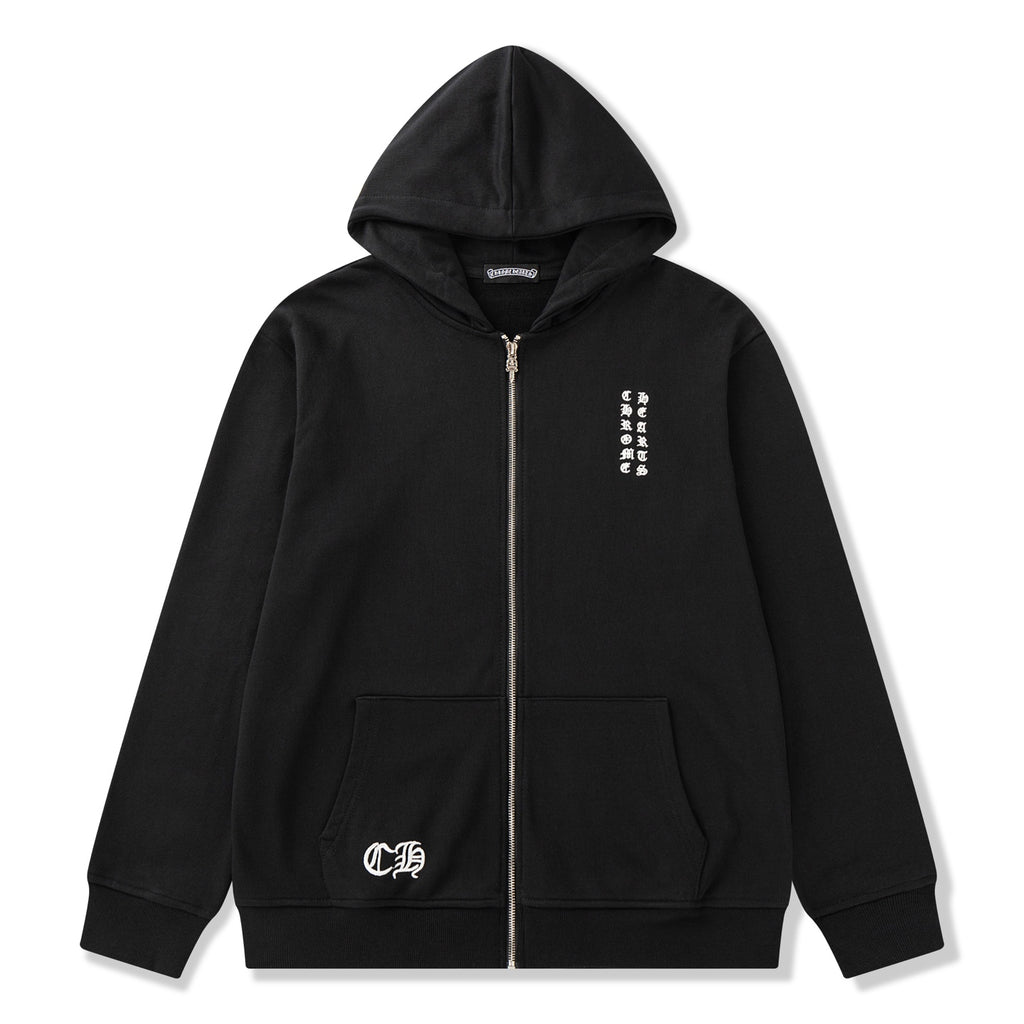 Typography Logo Black Full Zip Hoodie™