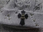 Leather & Metallic Cross Torn Knit Beanie™