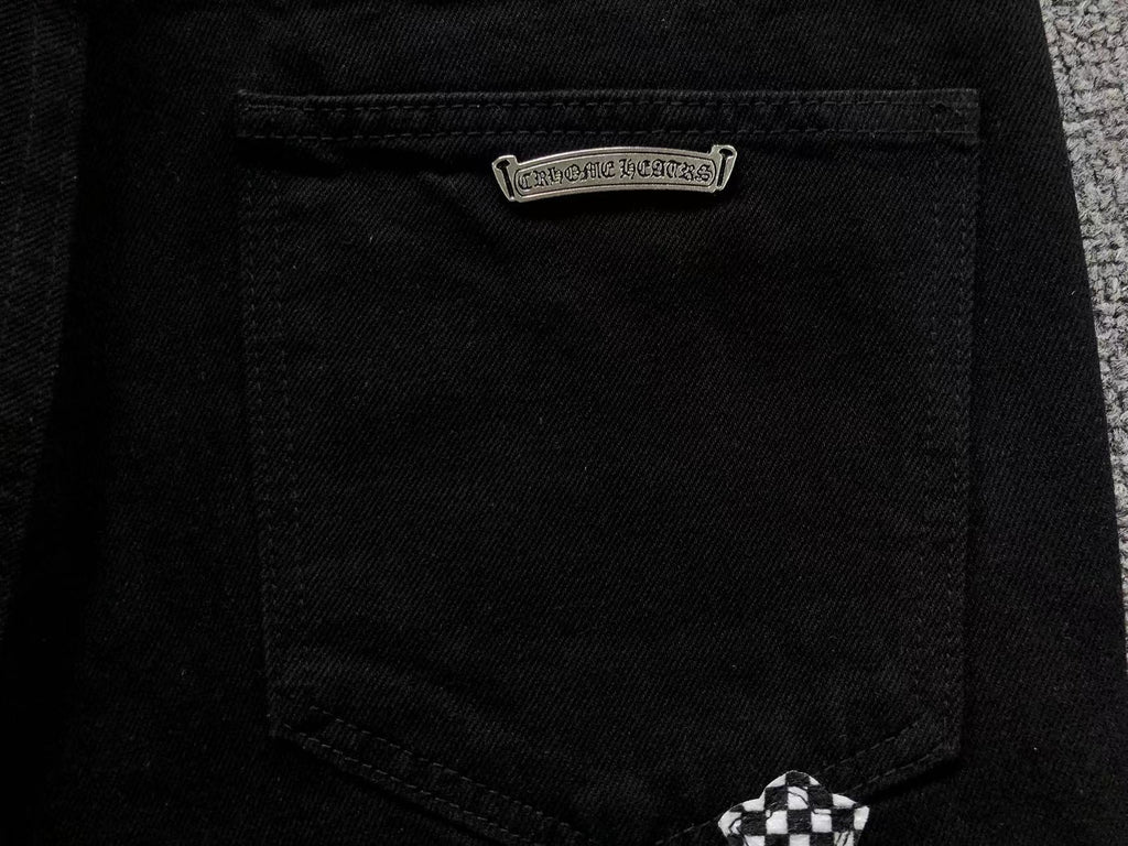 Checkered & Pink Cross Patch Black Jeans™