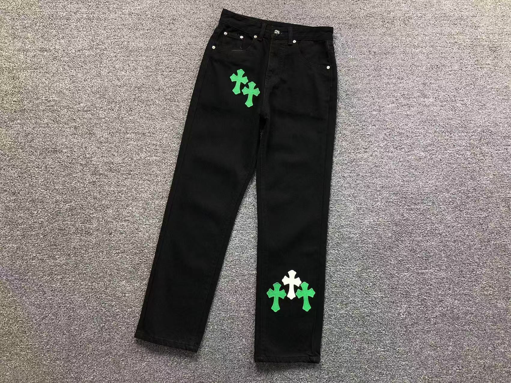 Green & White Cross Patch Black Denim Jeans™