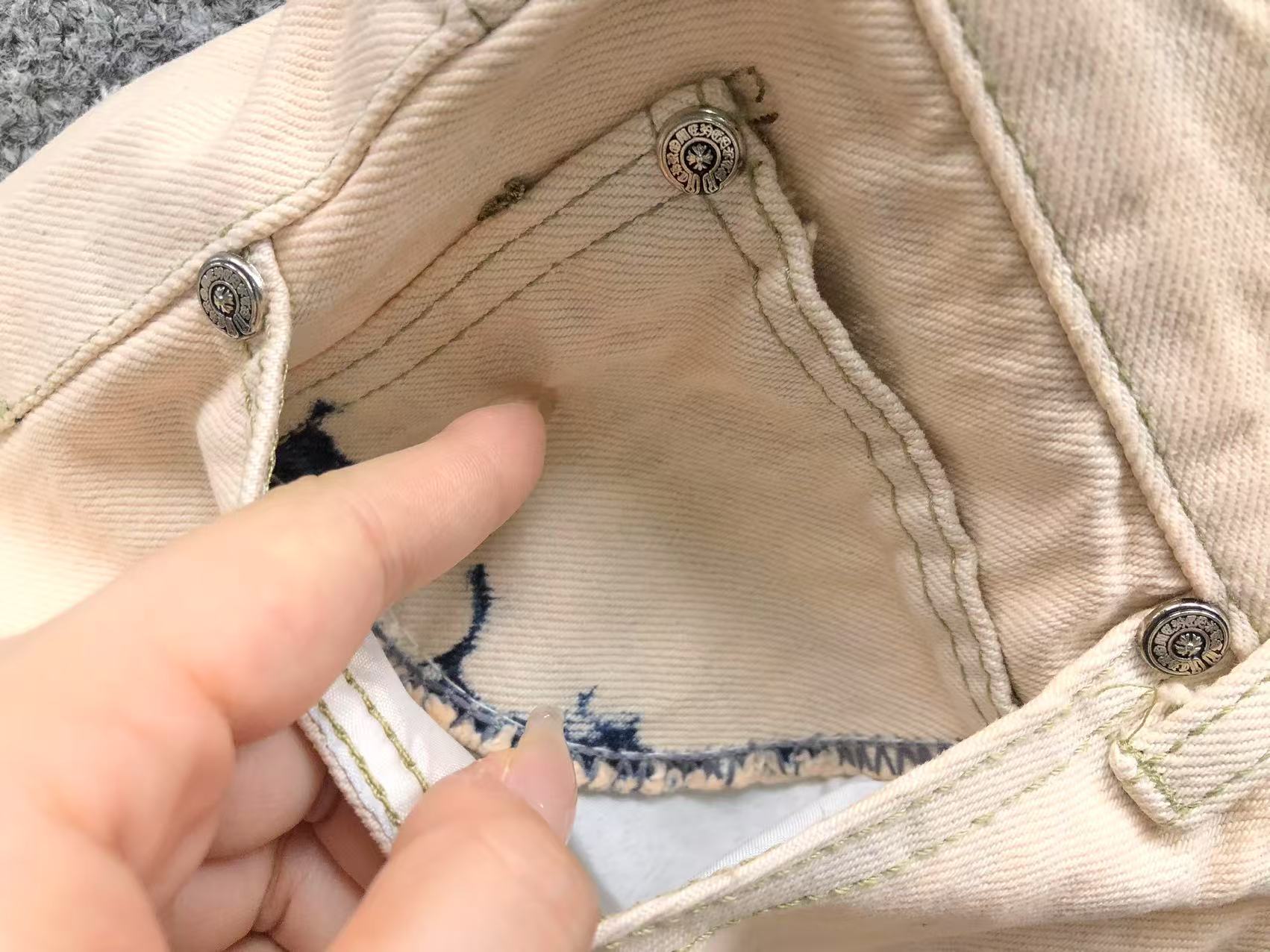 White Brown & Orange Cross Patch Cream Jeans™