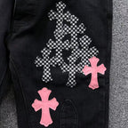Pink & Checkered Cross Patch Black Denim Jeans™