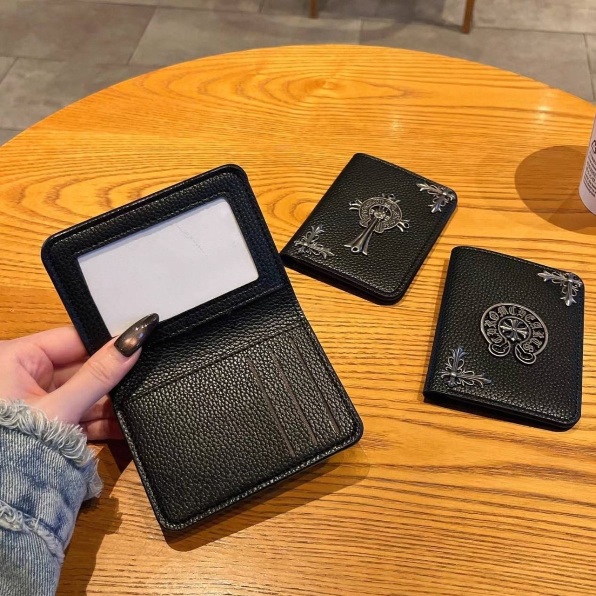 Metallic 3D Symbol Black Leather Wallet™