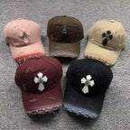 Triple Metallic & Leather Cross Torn Fabric Baseball Cap™