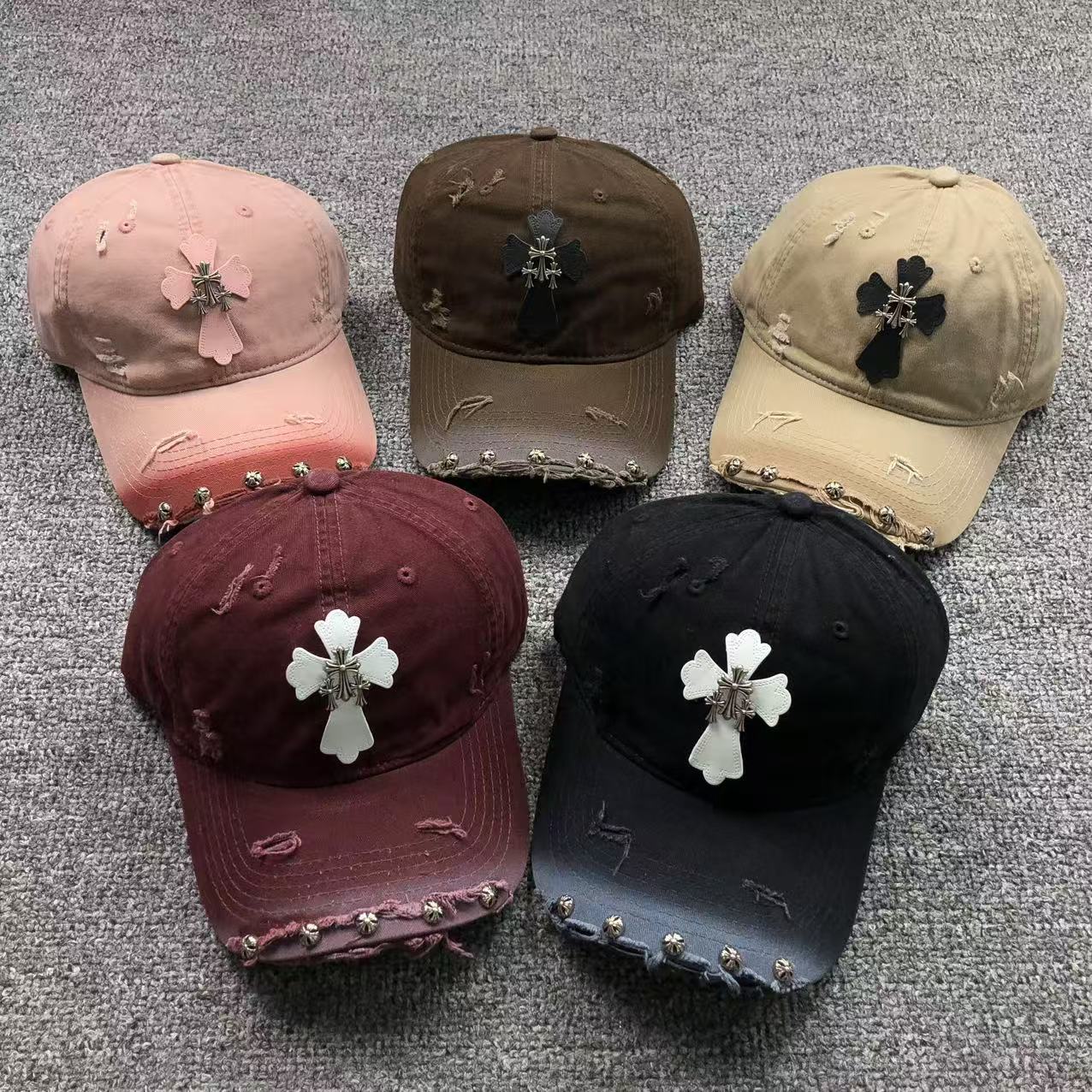 Triple Metallic & Leather Cross Torn Fabric Baseball Cap™