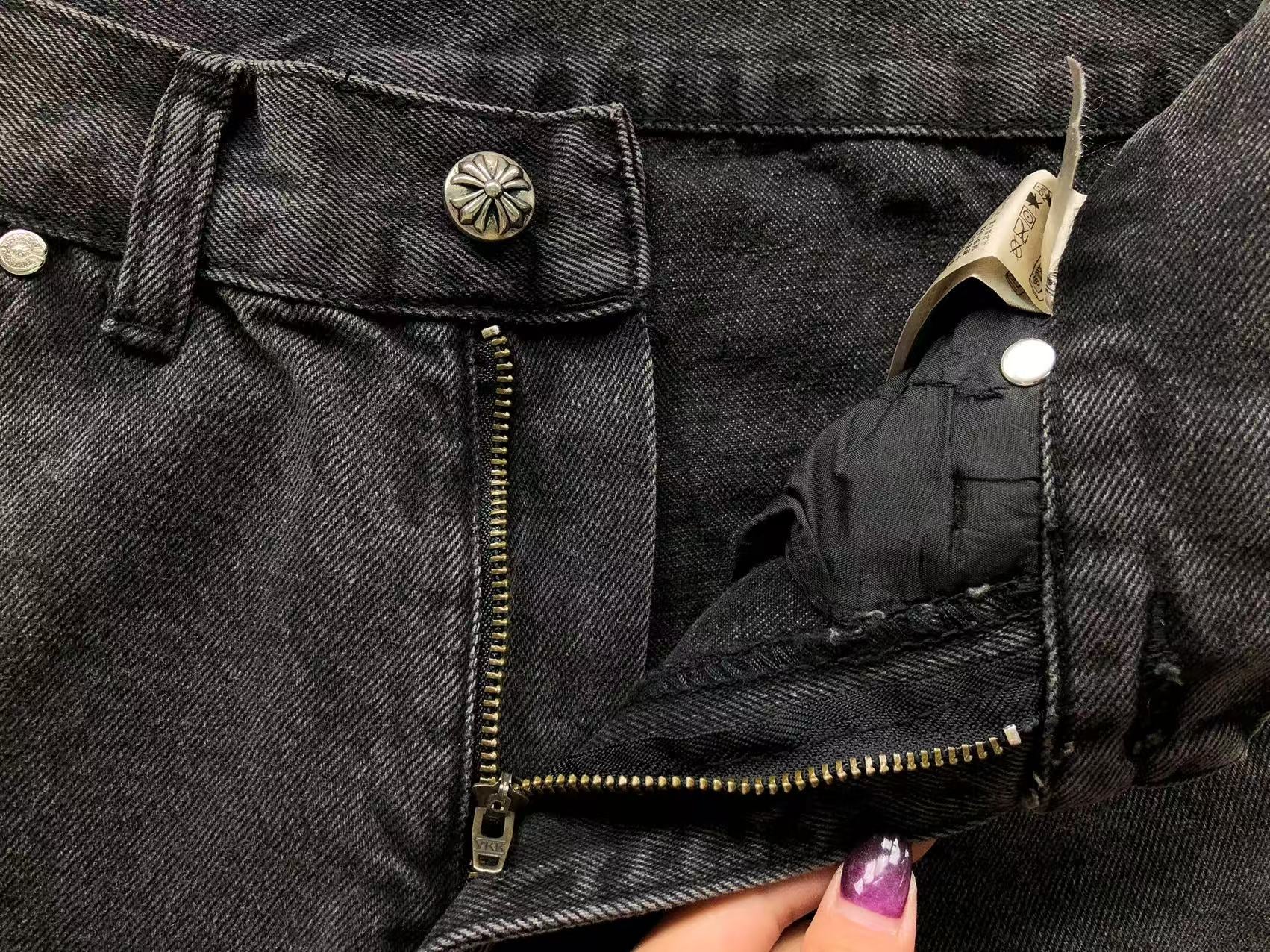 Orange Cross Patch Black Denim Jorts