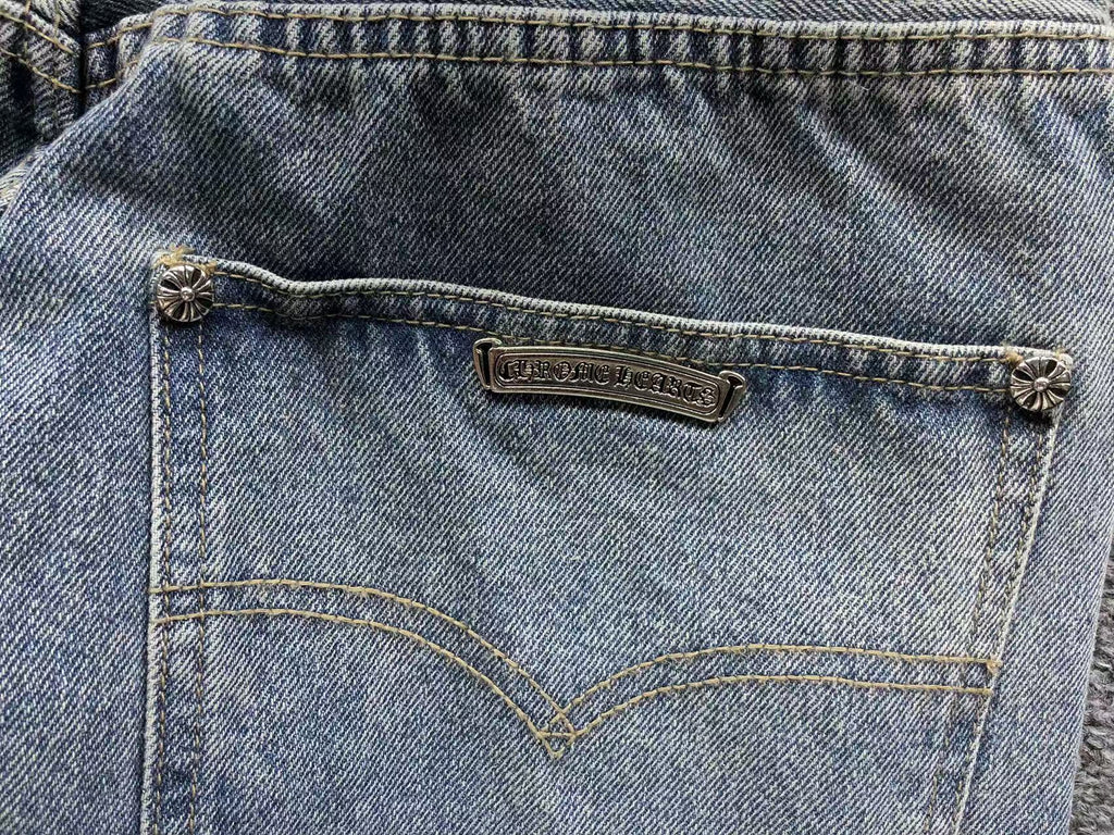 Black & White Cross Patch Light Denim Baggy Jeans™