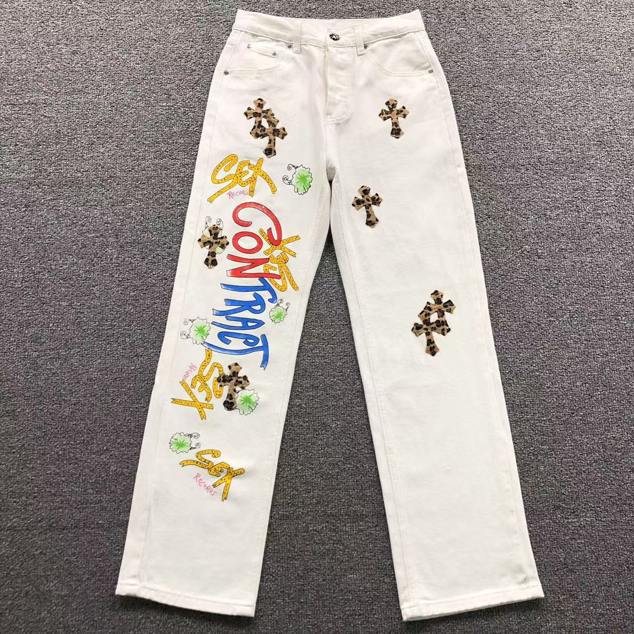 Mattyboy Leopard Cross Patch White Jeans™