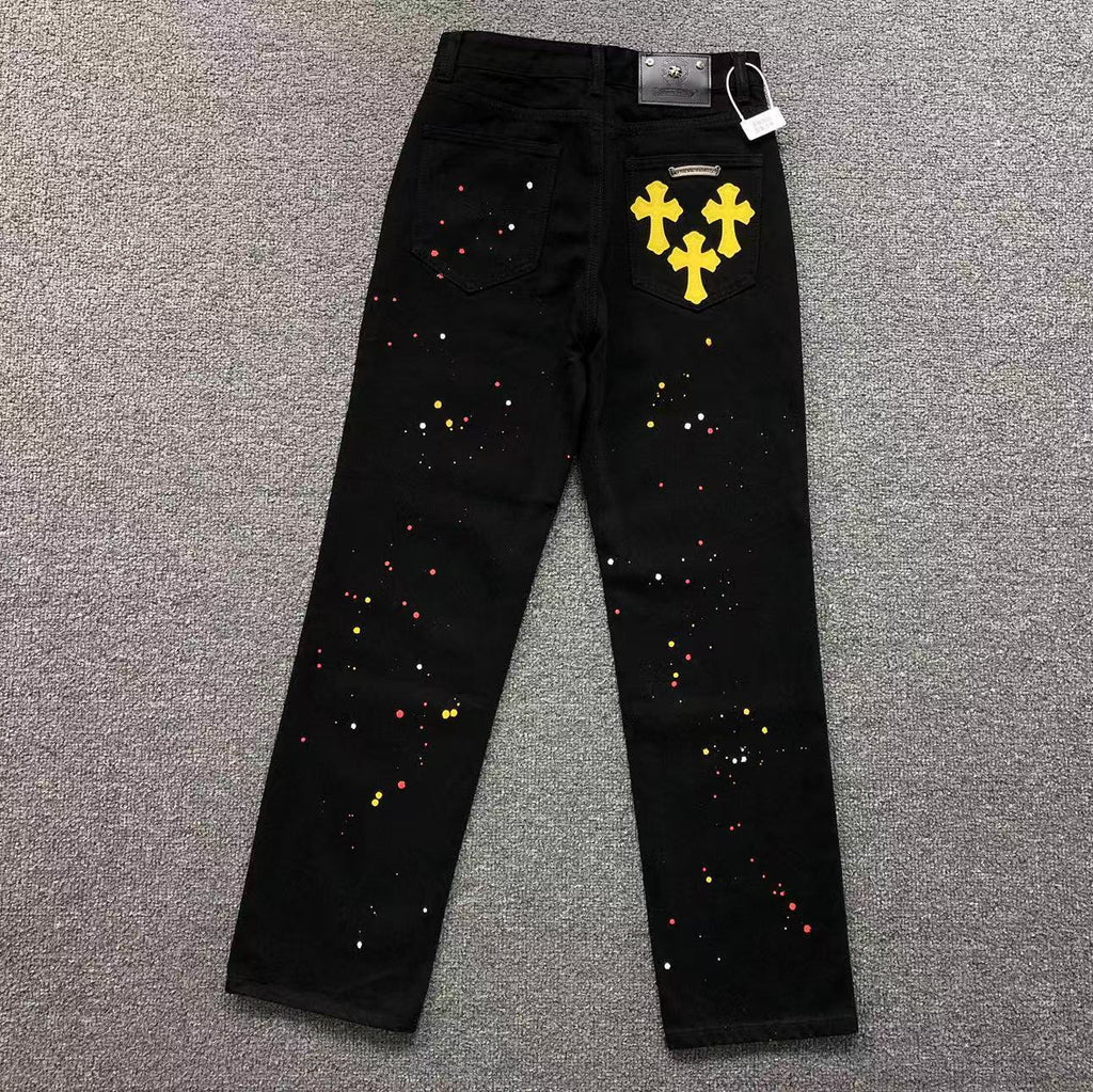 Paint Splatter Triple Yellow Cross Patch Black Jeans™