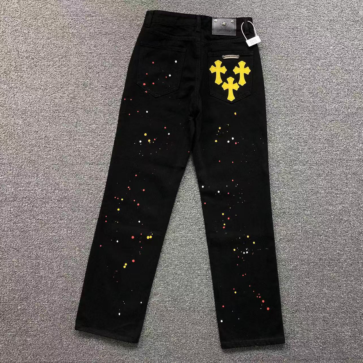 Paint Splatter Triple Yellow Cross Patch Black Jeans™