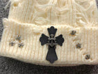 Leather & Metallic Cross Torn Knit Beanie™