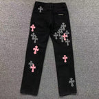 Pink & Checkered Cross Patch Black Denim Jeans™