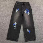 Blue Cross Patch Black Baggy Jeans™