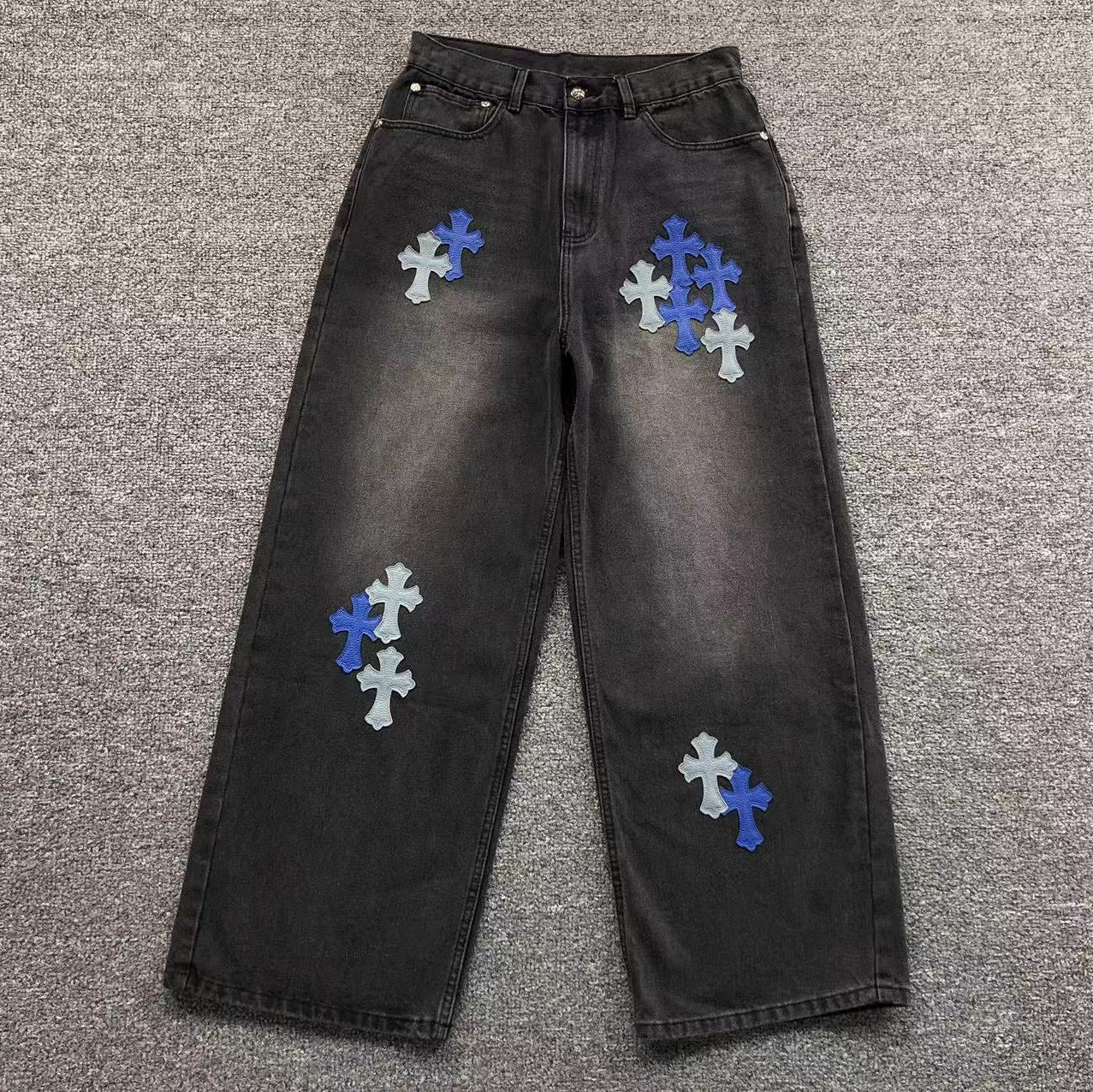 Blue Cross Patch Black Baggy Jeans™