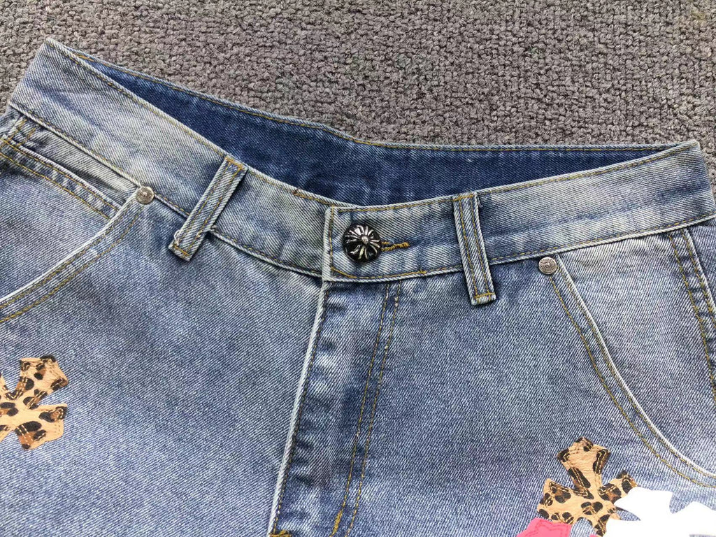 Pink White & Leopard Cross Patch Denim Jeans™