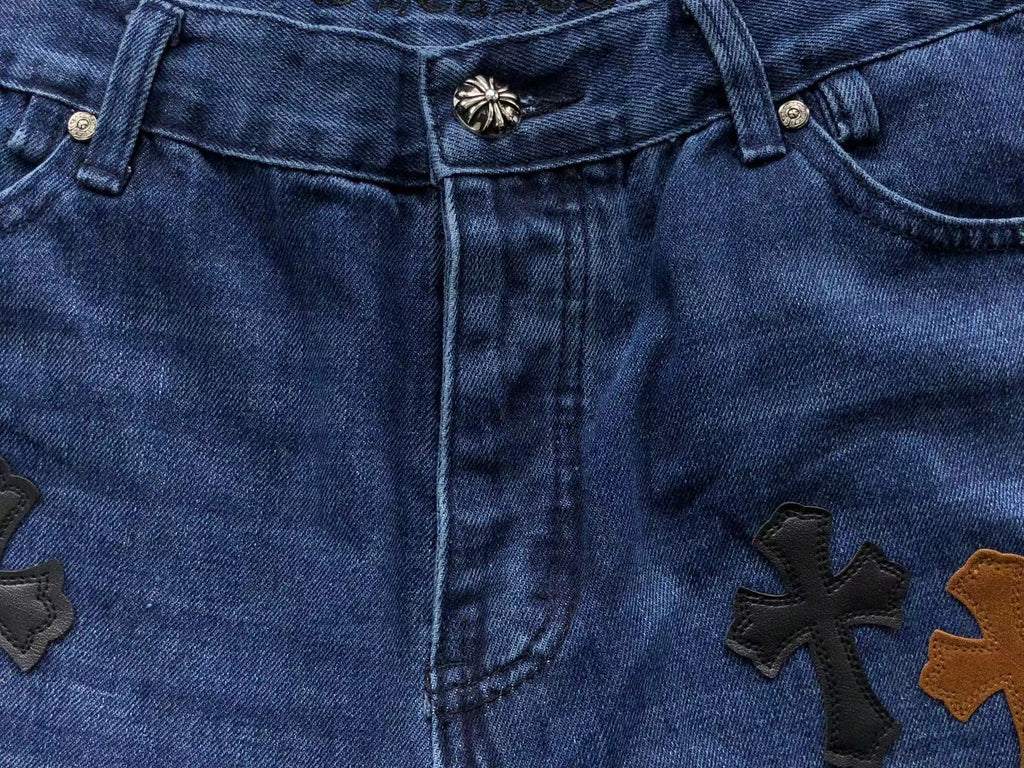 Brown Black & White Cross Patch Baggy Jeans™