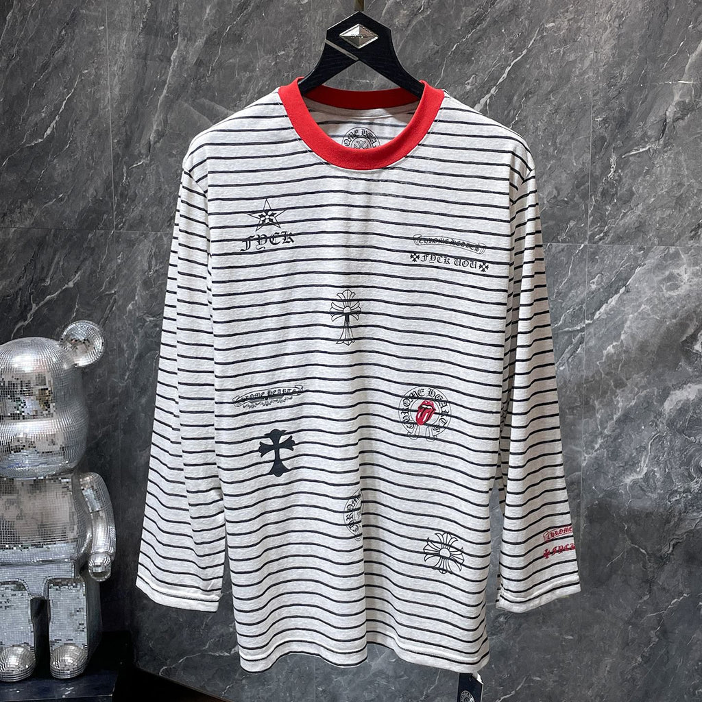 Red Collar Grey Striped Long Sleeve™