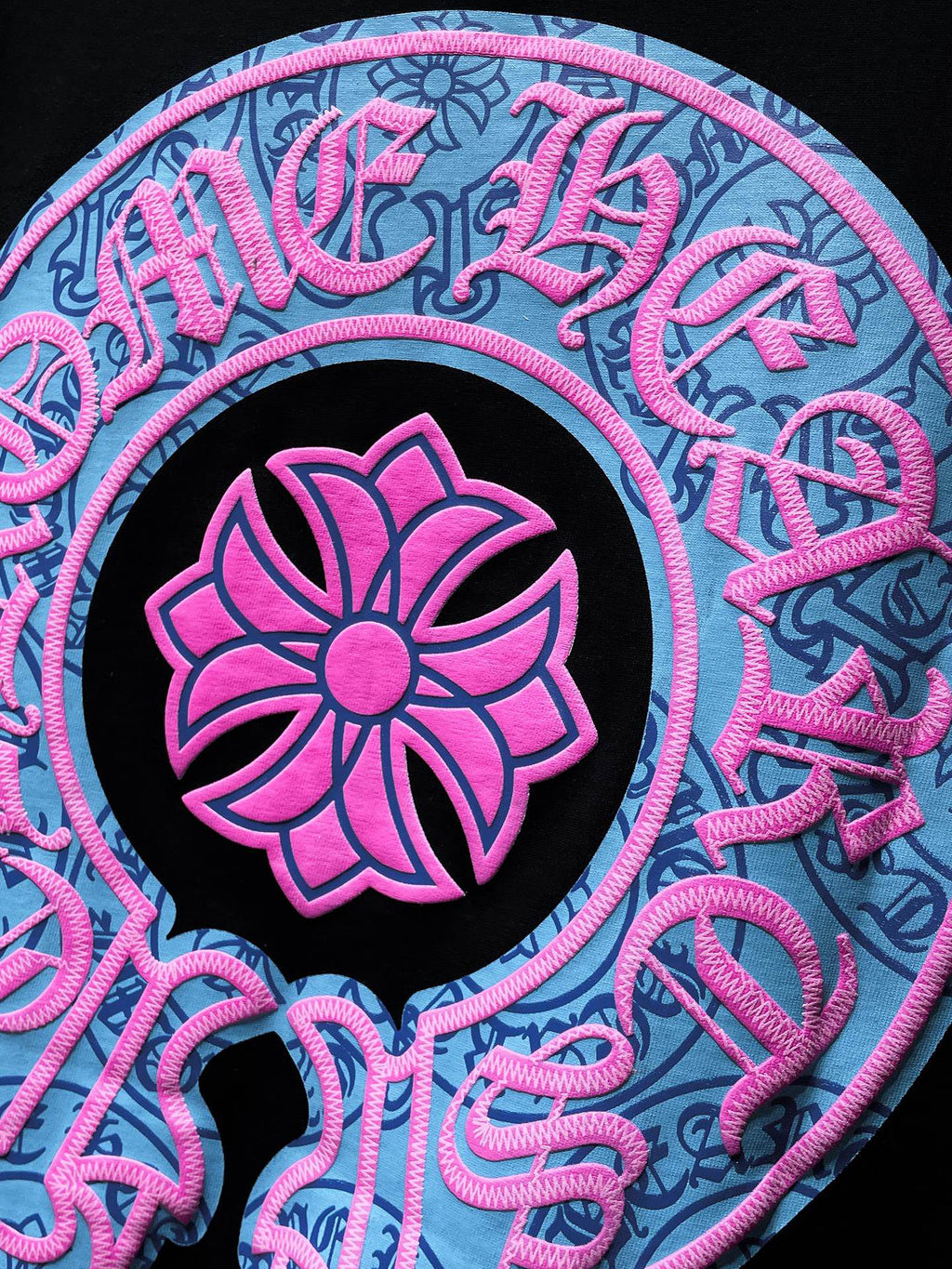 Pink & Blue Horse Shoe Logo Black T-Shirt™