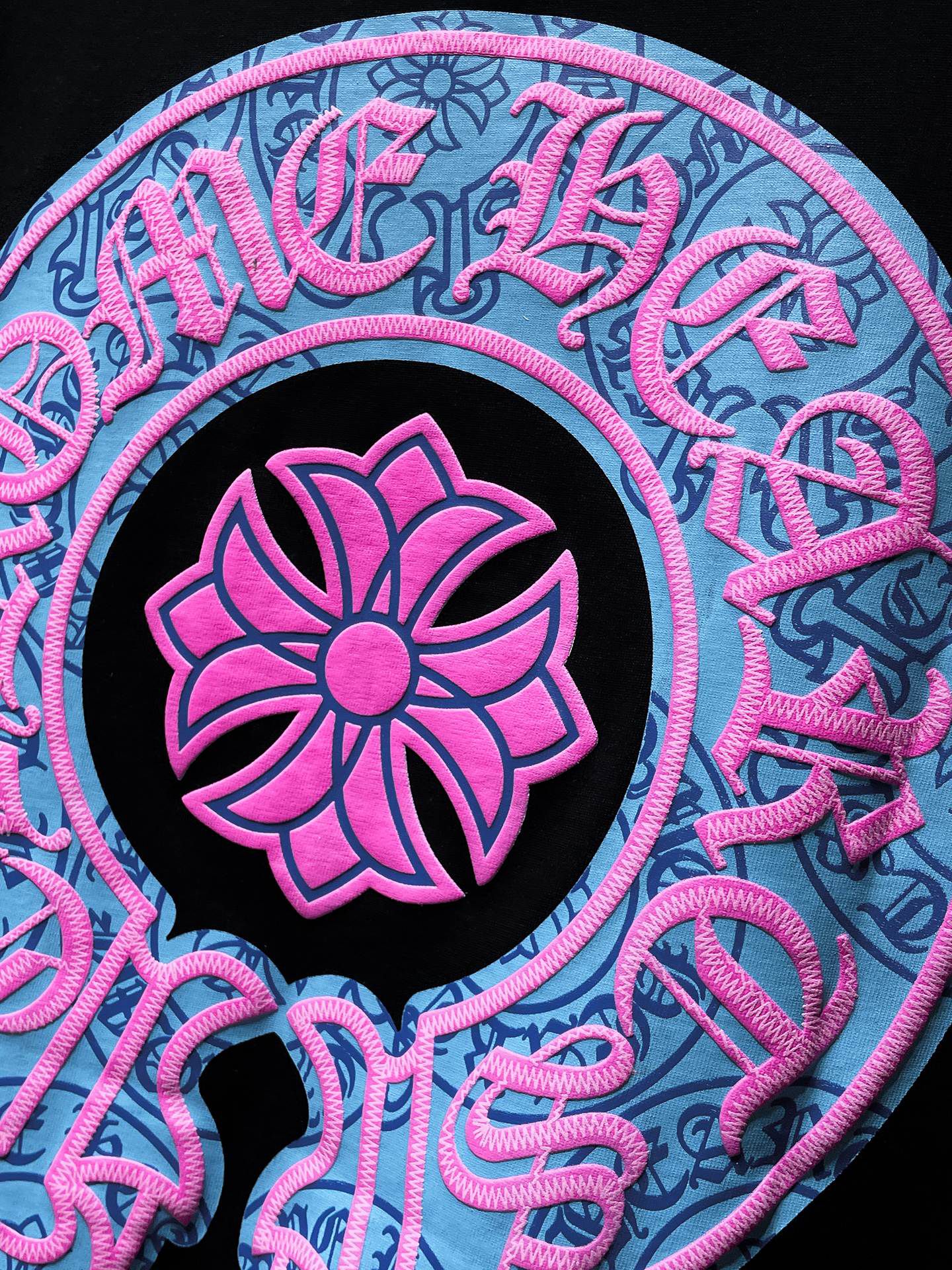 Pink & Blue Horse Shoe Logo Black T-Shirt™