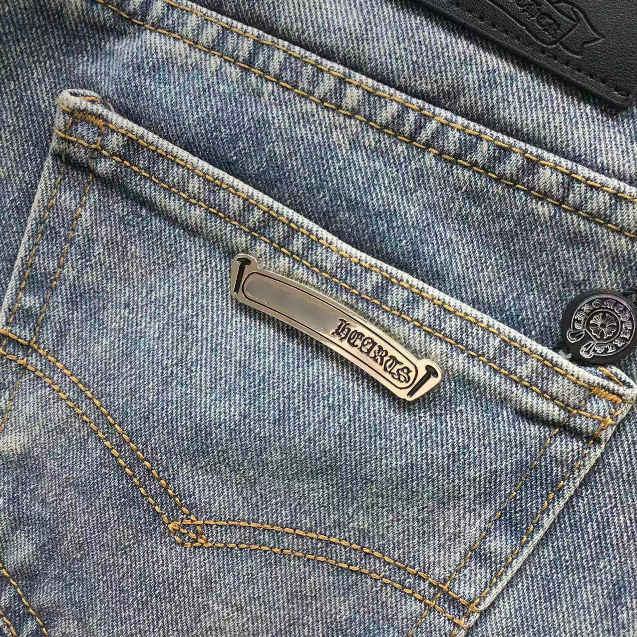 Black Cross Patch Light Denim Baggy Jeans™