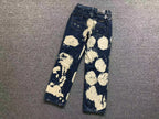 White Brown & Orange Cross Patch White Paint Marks Dark Blue Denim Jeans™