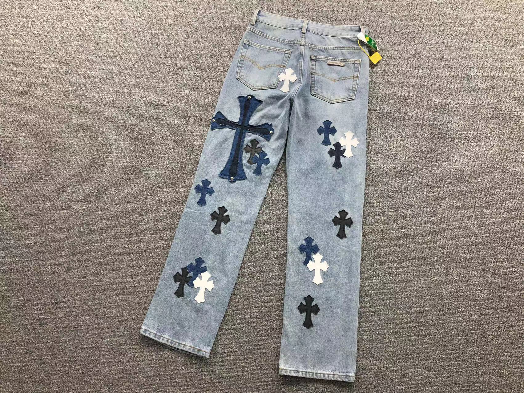 Mixed Blue & White Cross Patch Light Denim Jeans™