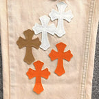 White Brown & Orange Cross Patch Cream Jeans™