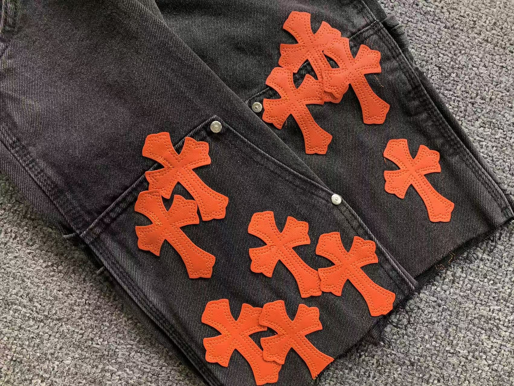 Orange Cross Patch Black Denim Jorts