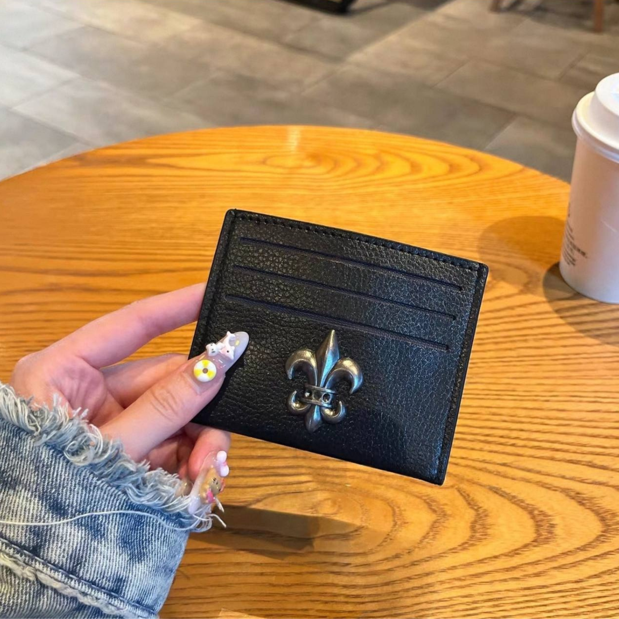Metallic 3D Symbol Black Leather Card Holder™