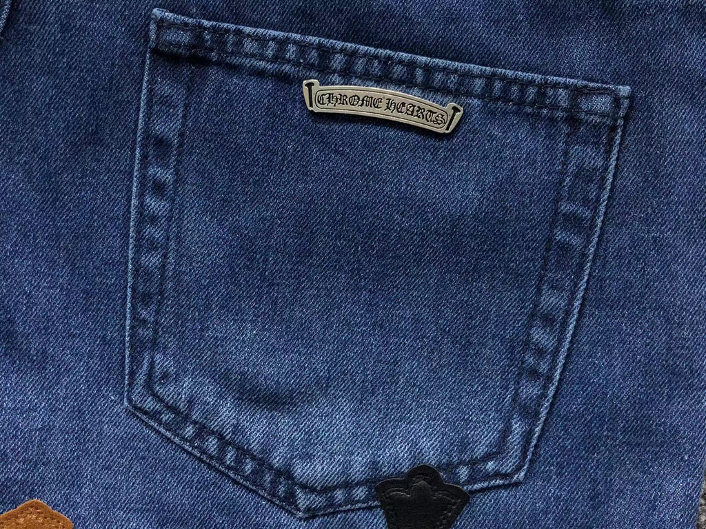 Brown Black & White Cross Patch Baggy Jeans™