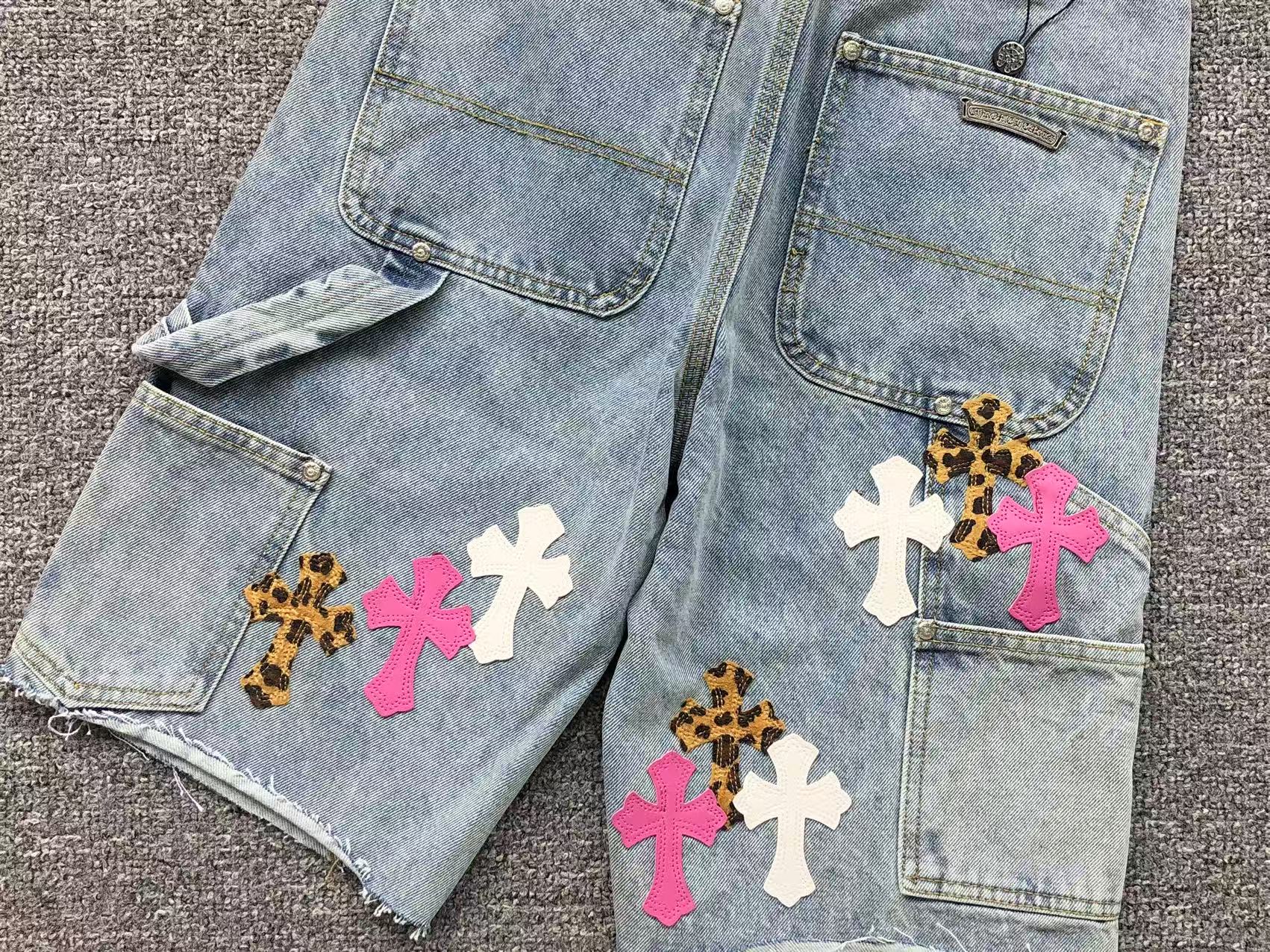 Pink White & Leopard Cross Patch Denim Jorts™