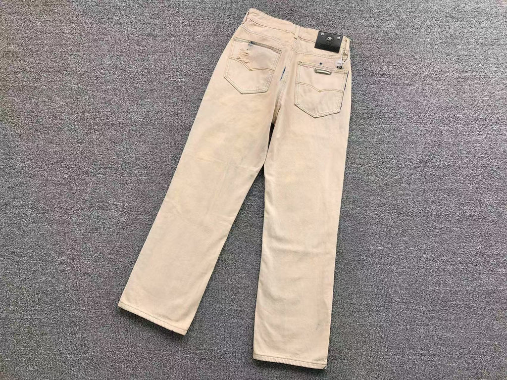 White Brown & Orange Cross Patch Cream Jeans™